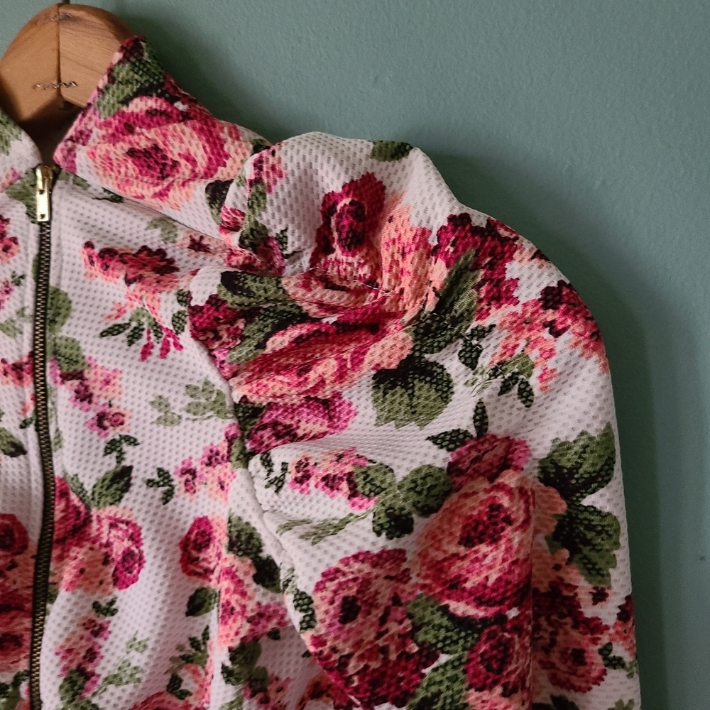 English Rose floral long sleeve zip front Top small, ROLYPOLY - Picture 5 of 7